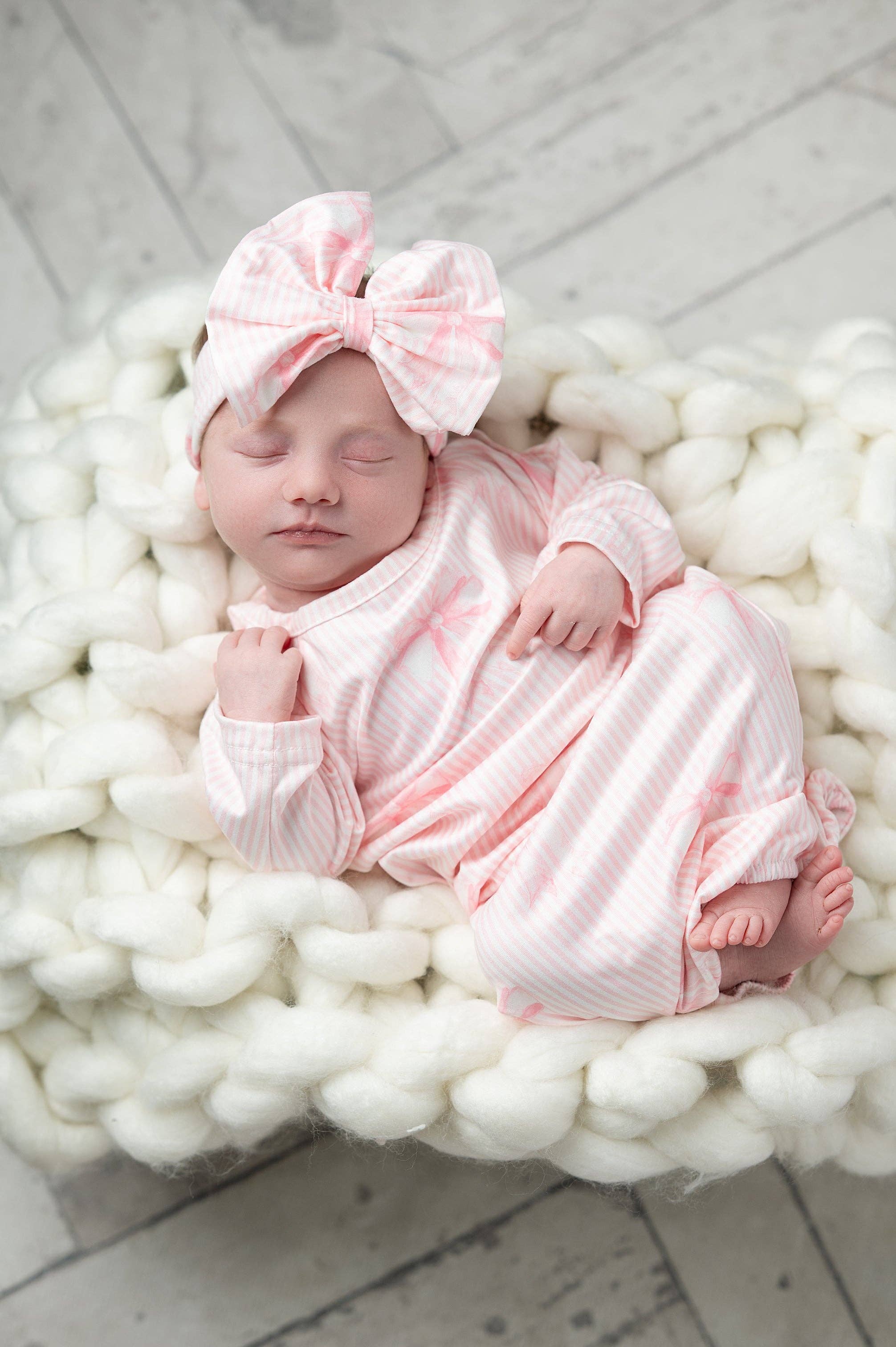 White and Pink Bow Baby Gown