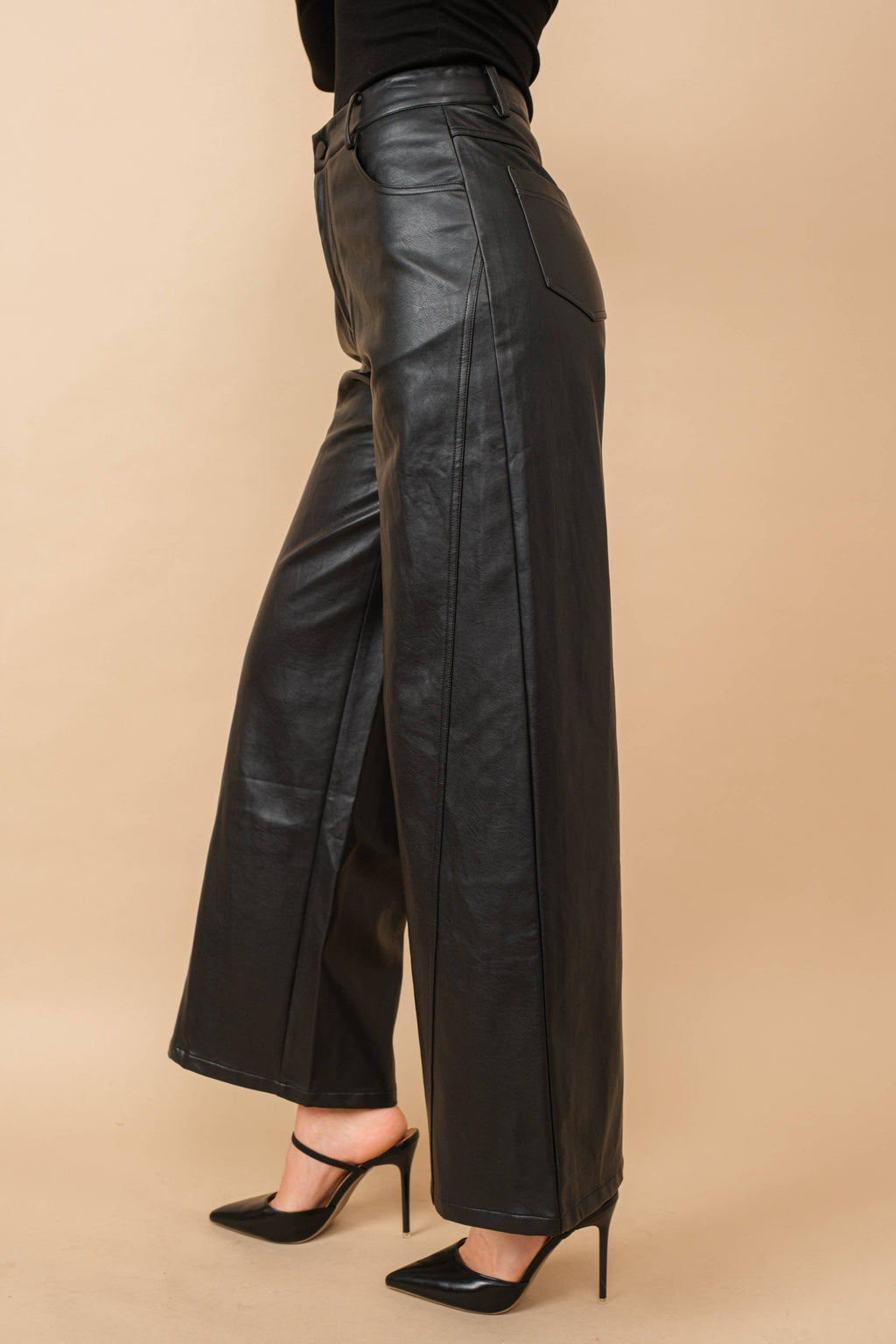 Patent Natural Wide Leg High Rise Leather Pants