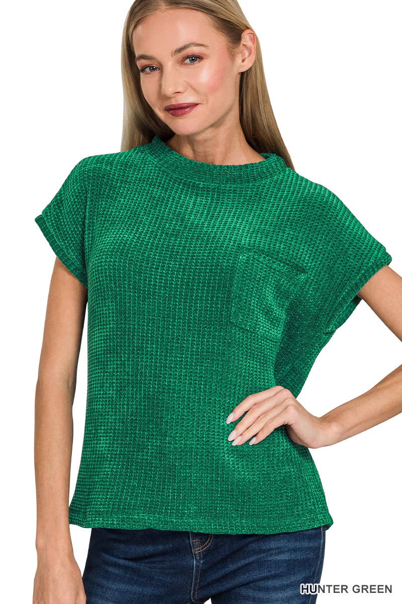 Chenille Waffle Short Sleeve Sweater