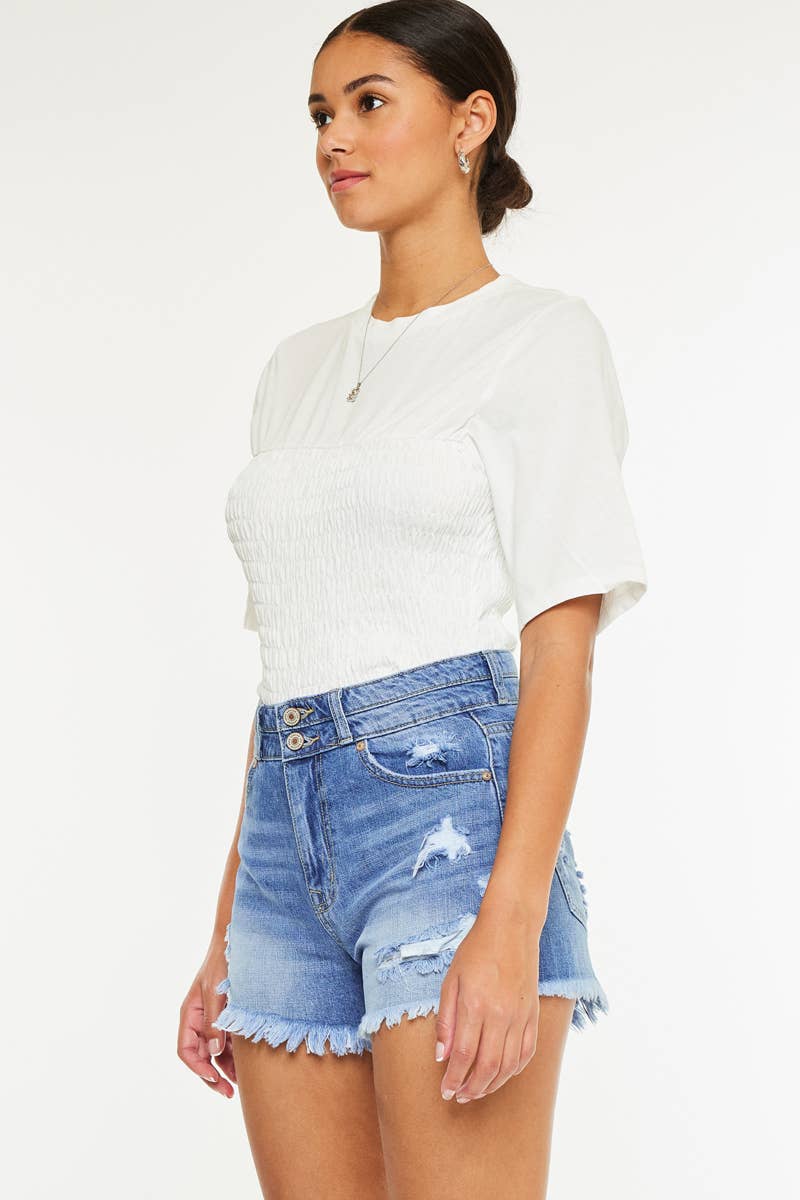 HIGH RISE DENIM MOM SHORTS