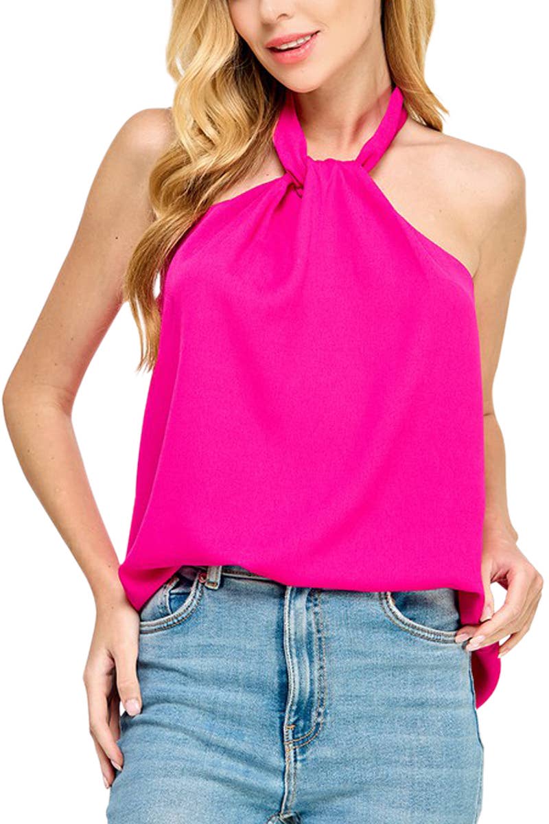 Solid Halter Top-Pink