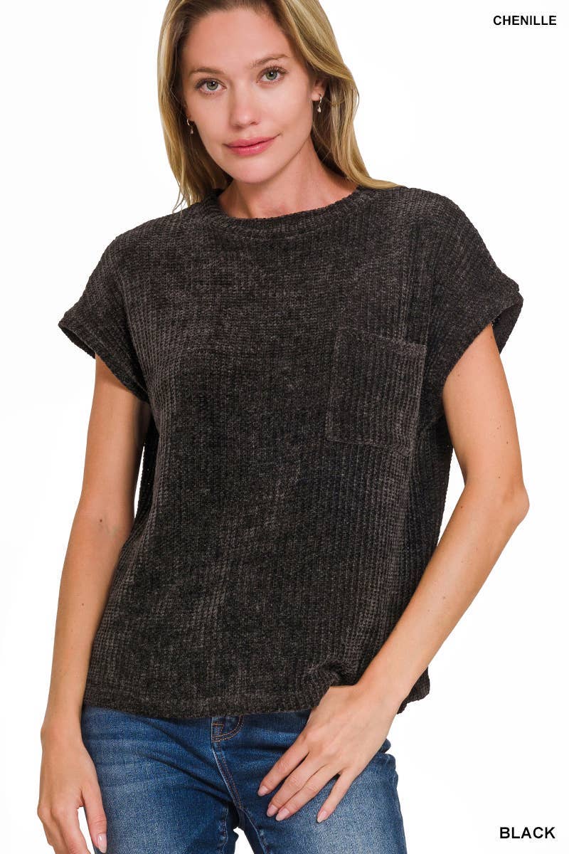 Chenille Waffle Short Sleeve Sweater