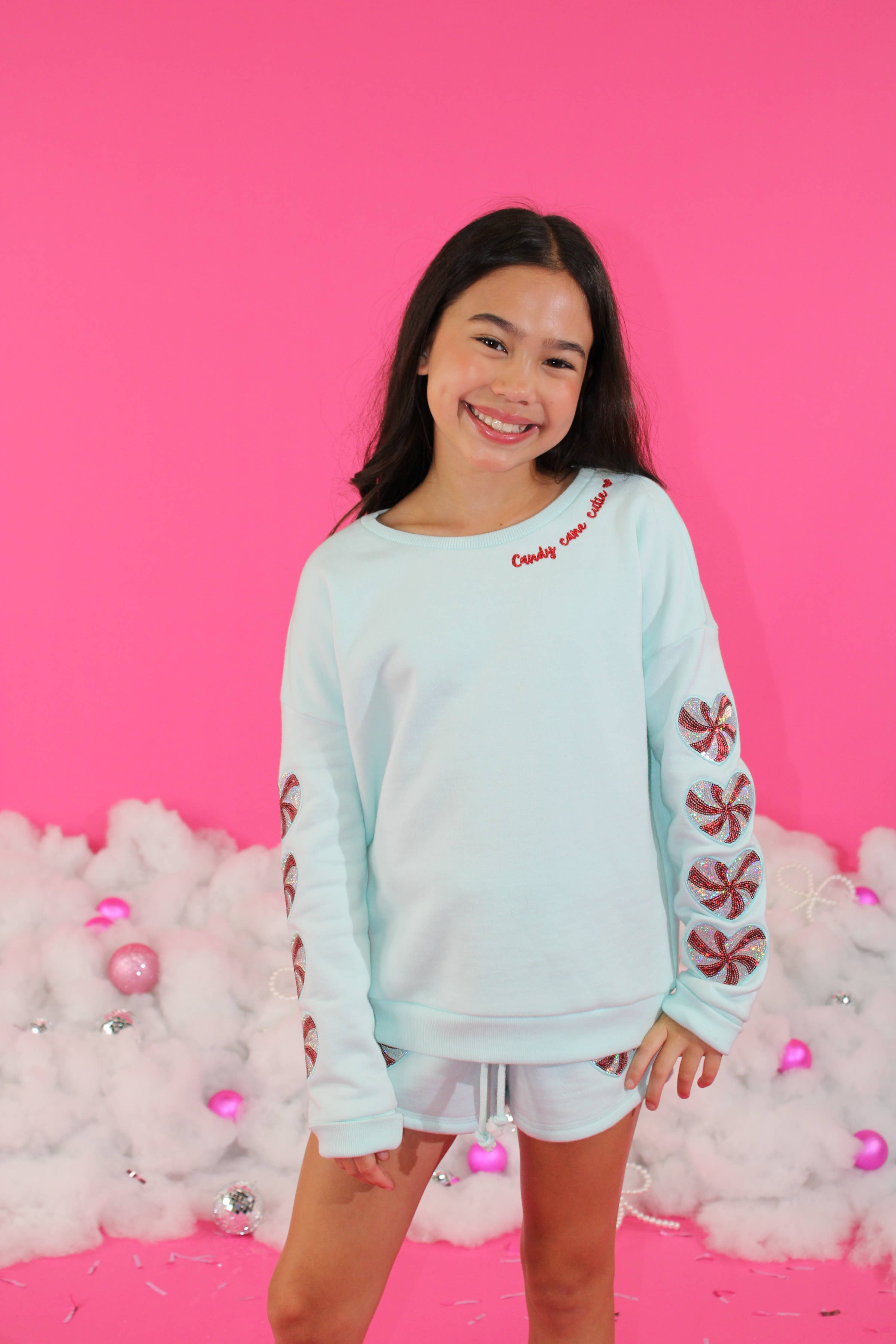 Sequins Candy Cane Cutie Sweatshirt - TWEEN GIRLS