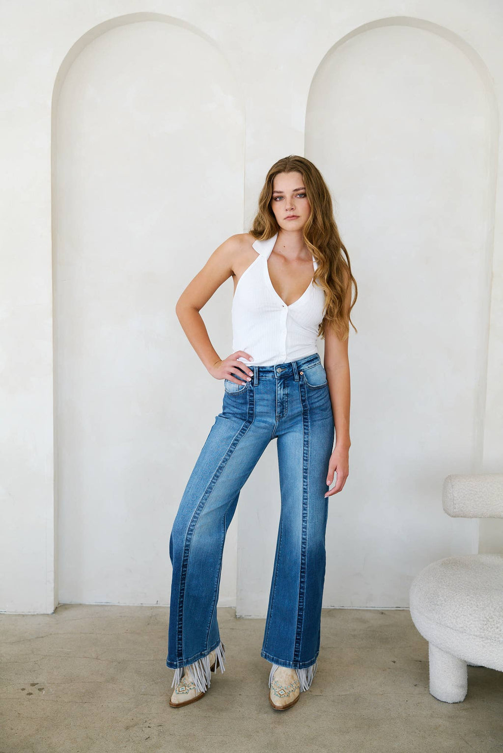 ECO FRIENDLY TUMMY CONTROL HIGH RISE STRETCH FLARE JEANS