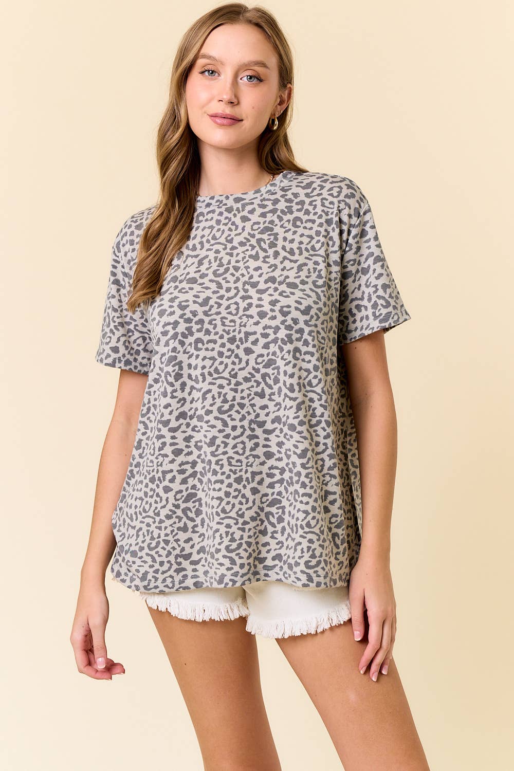 Leopard Print Crew Neck Short Sleeve Tee