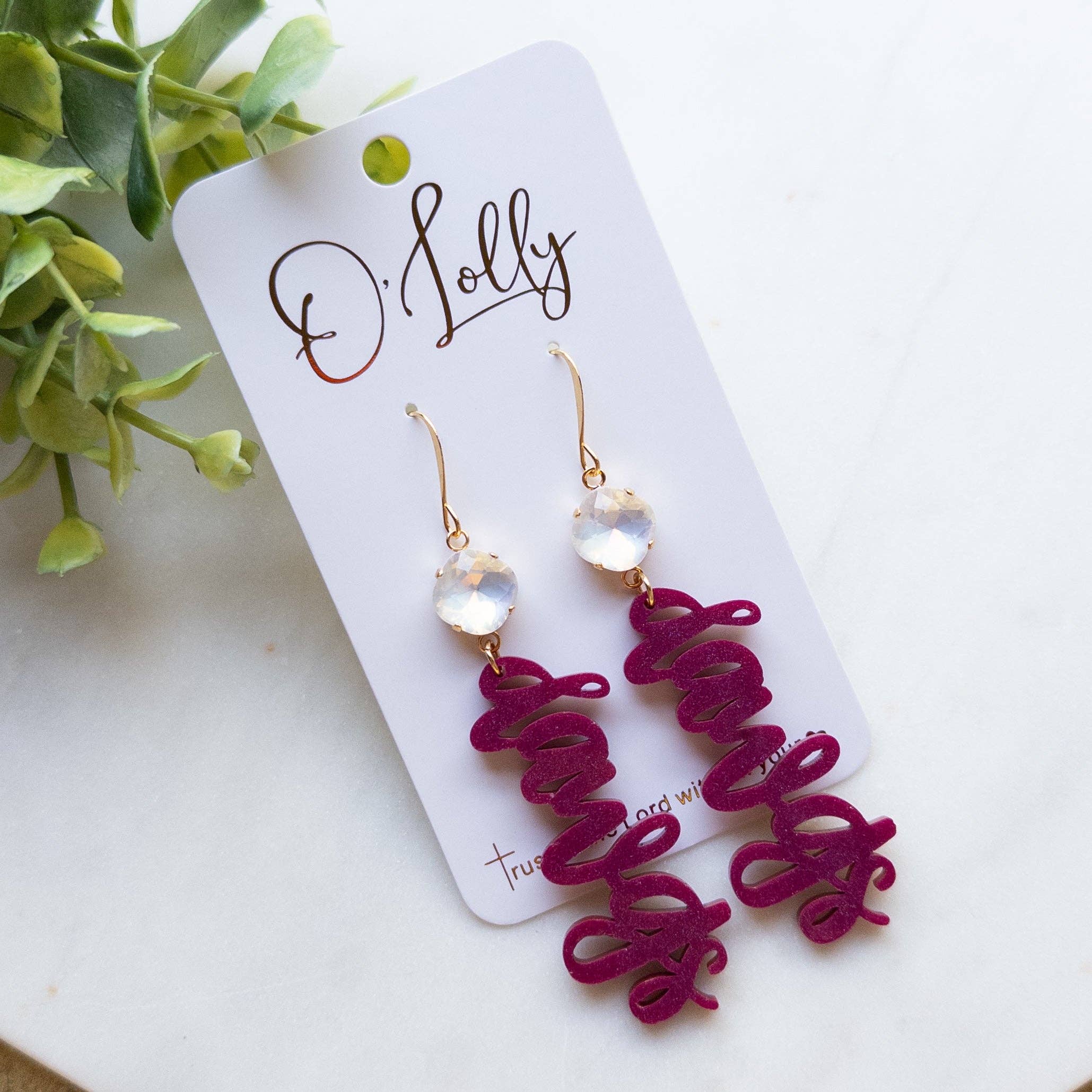 Maroon Shimmer Dawgs Earrings w/ White Stone