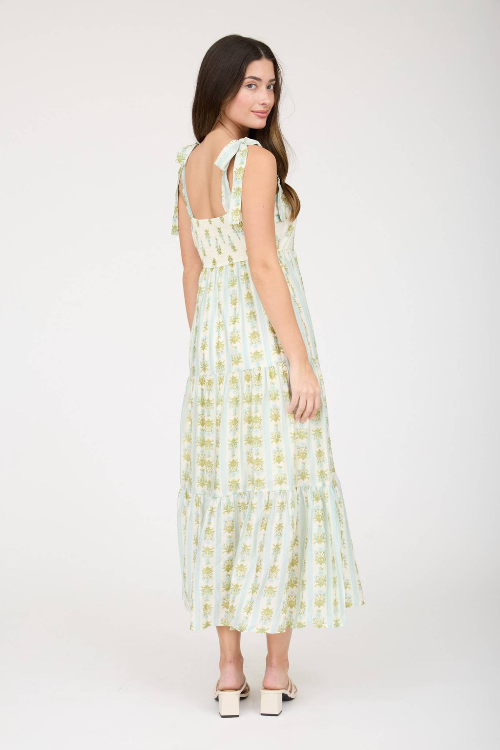 STRIPE FLORAL MIDI DRESS