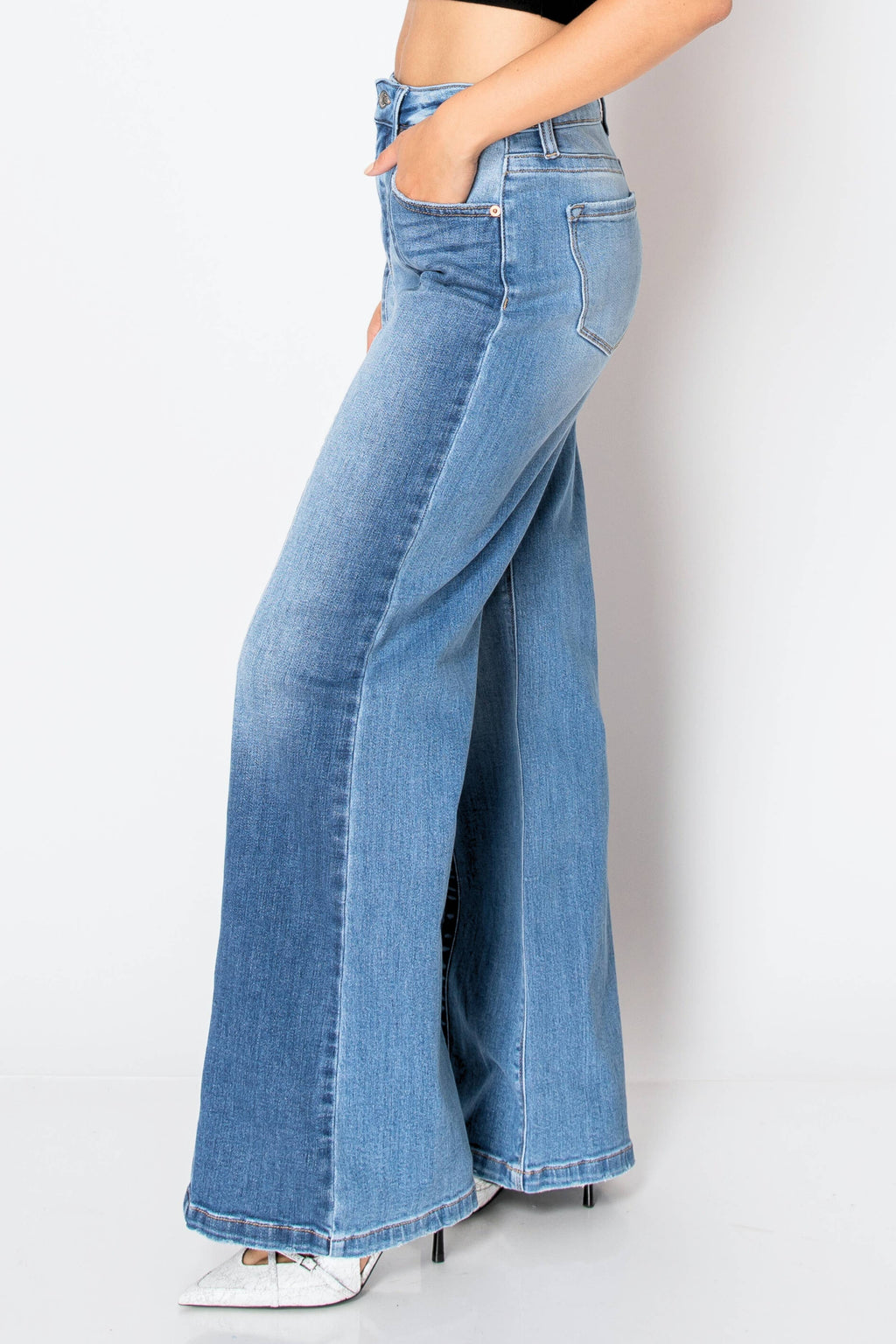 ECO FRIENDLY TUMMY CONTROL HIGH RISE STRETCH FLARE JEANS