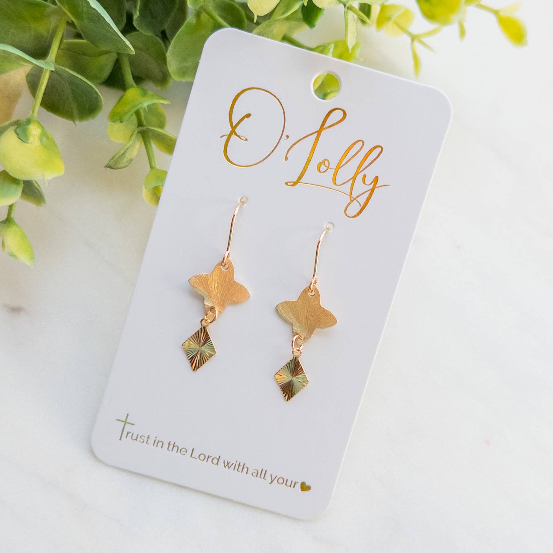 Gold Connector w/Textured Diamond earrings
