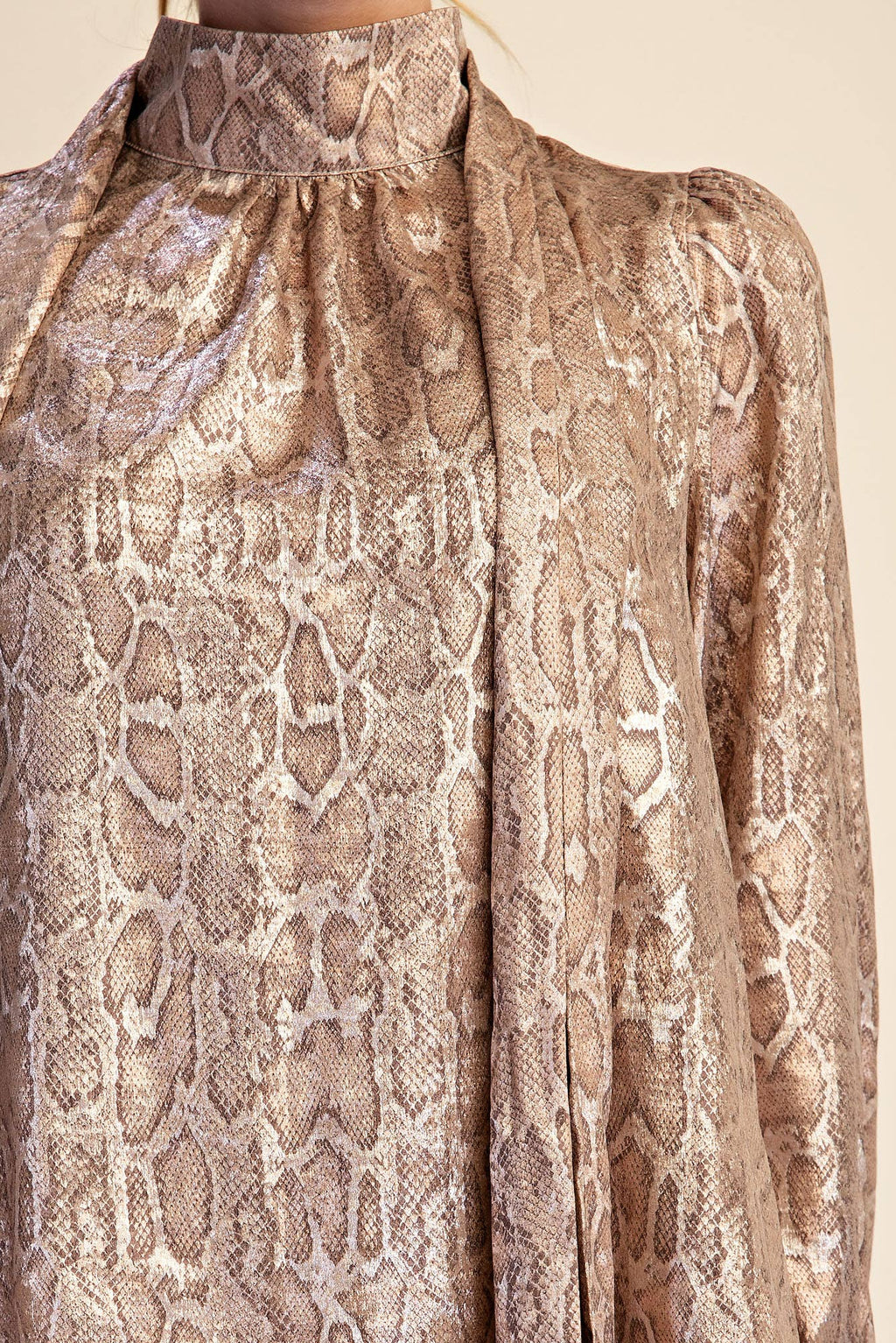 Animal High Neck Tied Satin Shirt