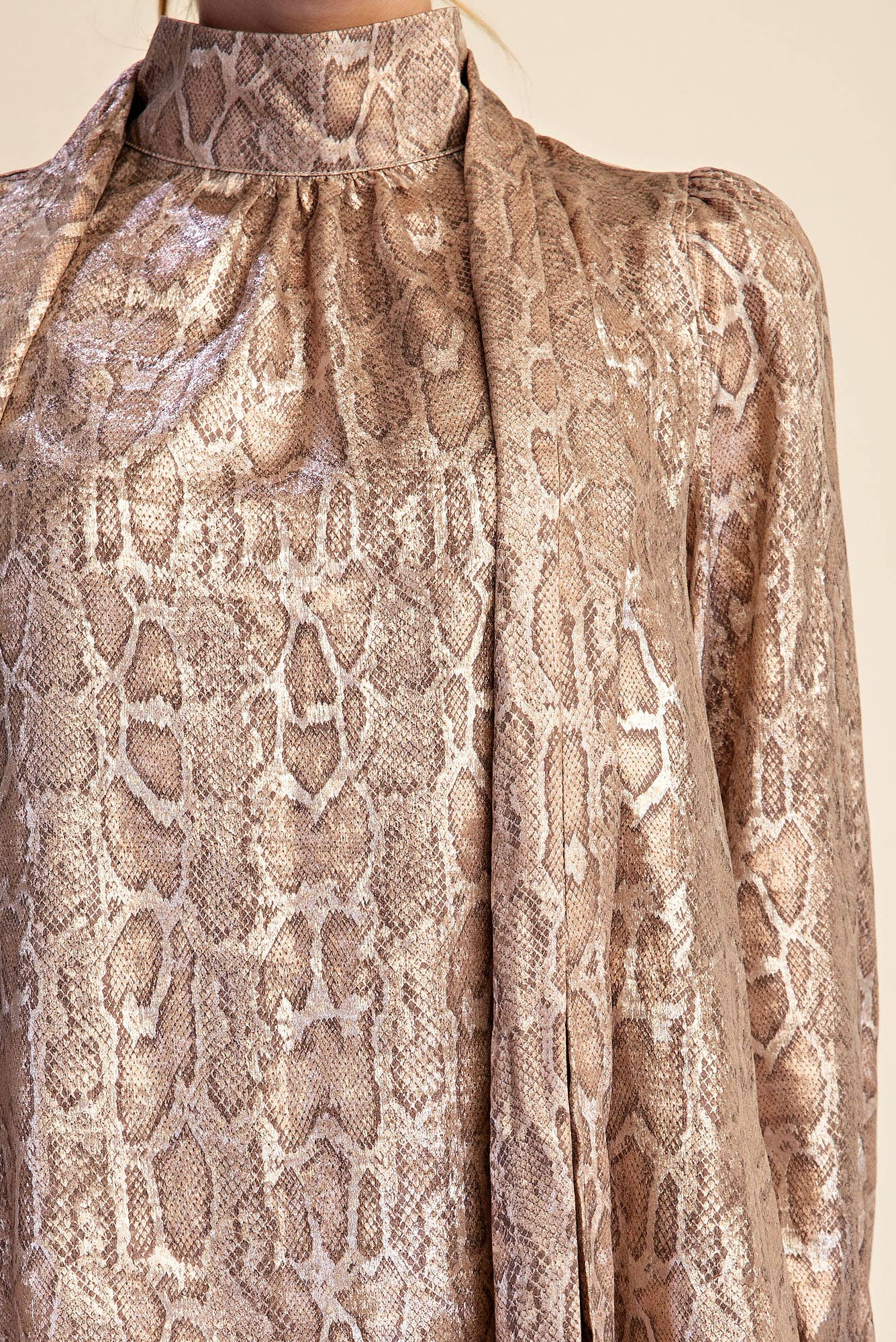 Animal High Neck Tied Satin Shirt