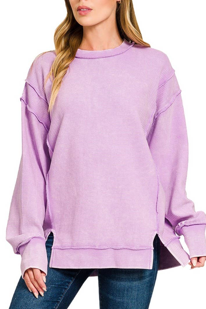 Acid Washed Double Ribbed Exposed-seam Pullover