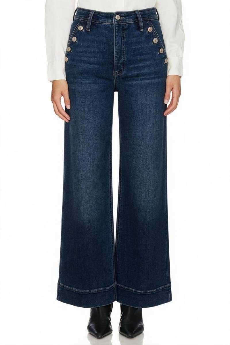 Button Pocket High Rise Tummy Control Palazzo Jean