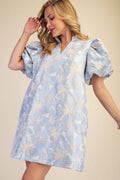 Ruffle V-Neck Puff Sleeve Mini Dress