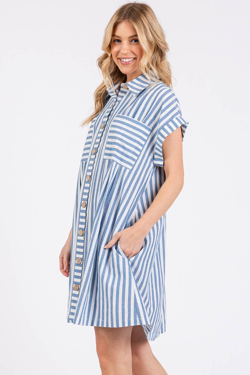 STRIPED BUTTON DOWN TUNIC DRESS