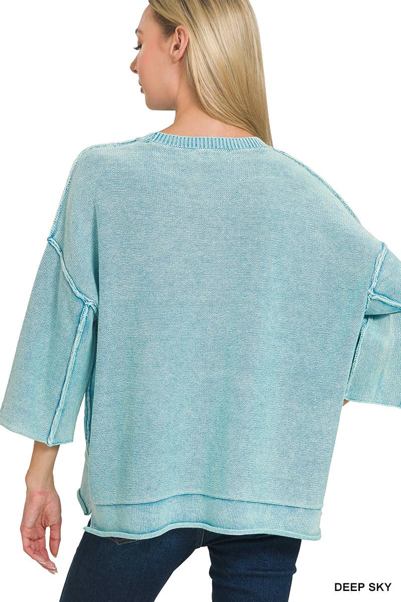 Washed 3/4 Sleeve Boxy Sweater