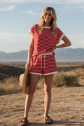 Red/Ivory Striped Short Set