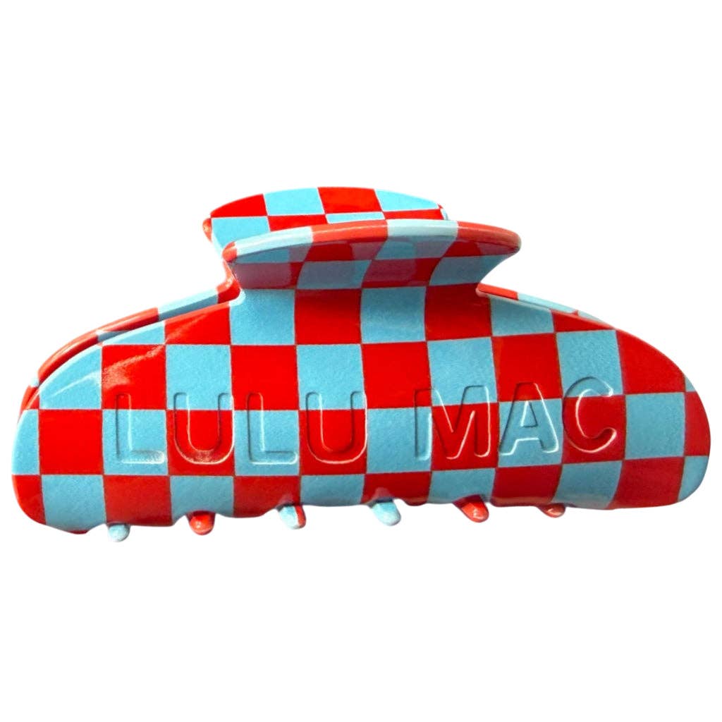 LM Hair Clip Checkered Light Blue/Red