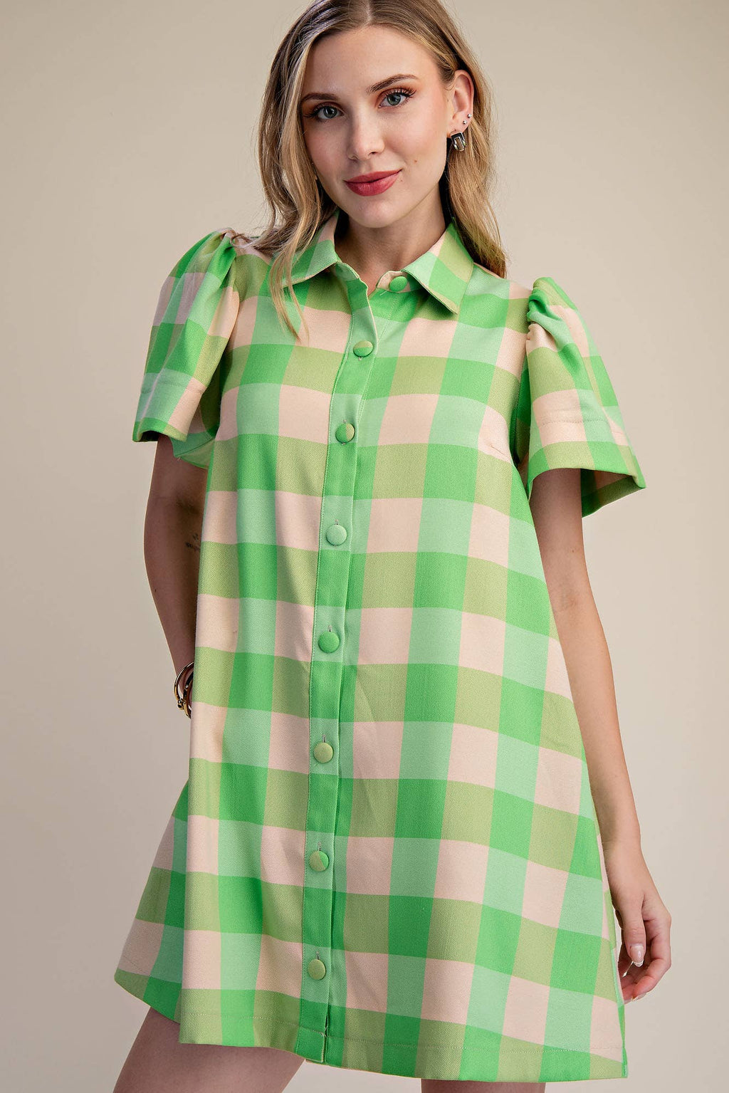 Lime Checkered Mini Dress