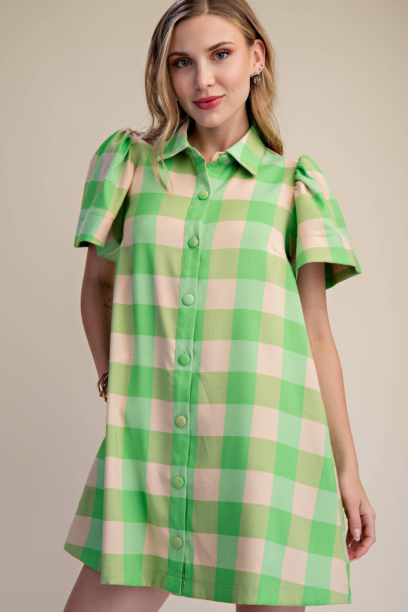 Lime Checkered Mini Dress