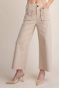Cropped Scallop Pocket Wide-Leg Pants