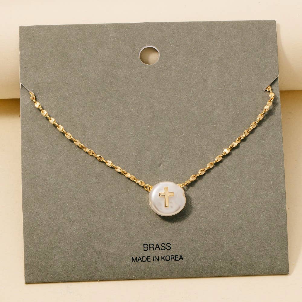 Cross On Pearl Pendant Chain Necklace