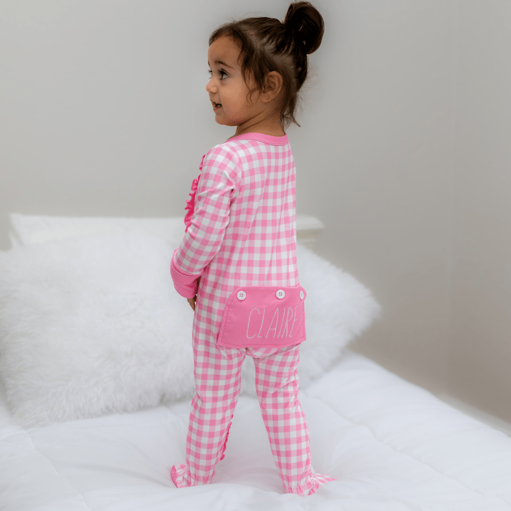 Pink Gingham Zipper Footie