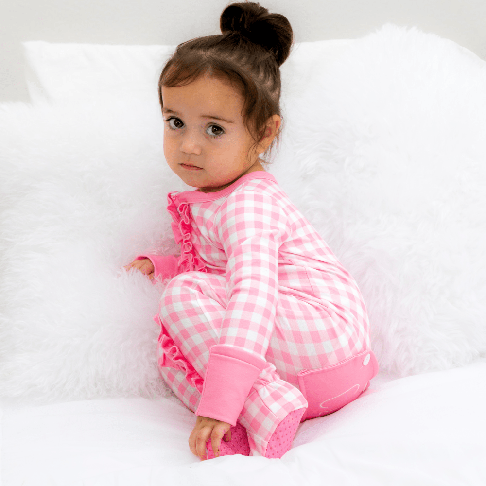 Pink Gingham Zipper Footie
