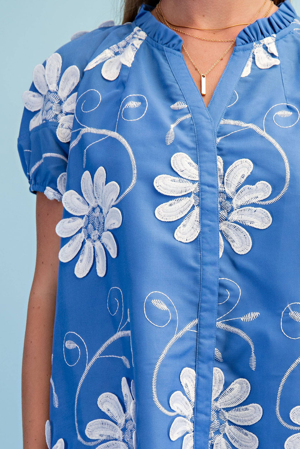 Floral 3d Applique And Embroidered V-neck Top