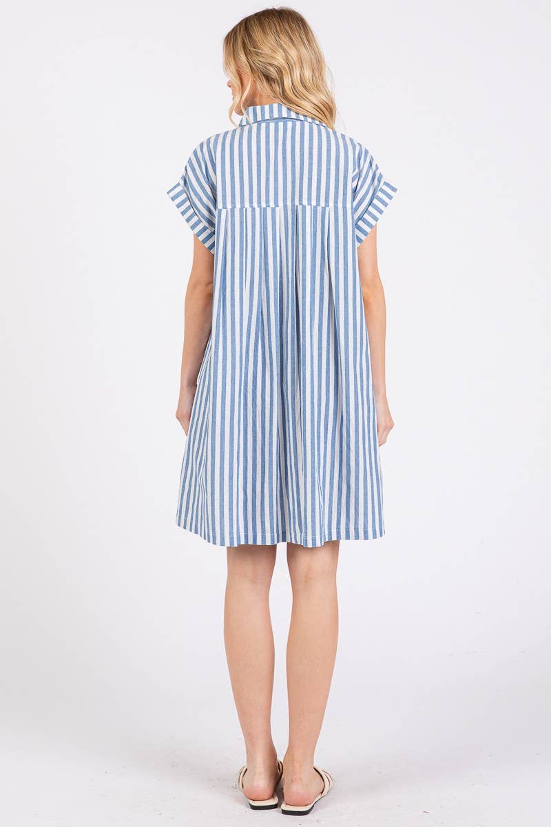 STRIPED BUTTON DOWN TUNIC DRESS