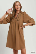 Leopard Trim Babydoll Mini Dress
