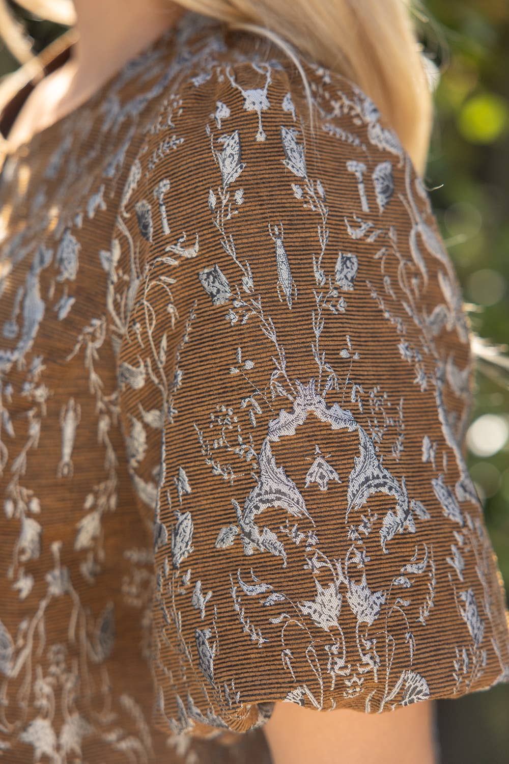 Gold Button Floral Jacquard Top