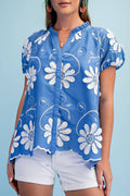 Floral 3d Applique And Embroidered V-neck Top