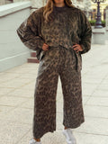 Leopard Raw Seam Drawstring Pant Set