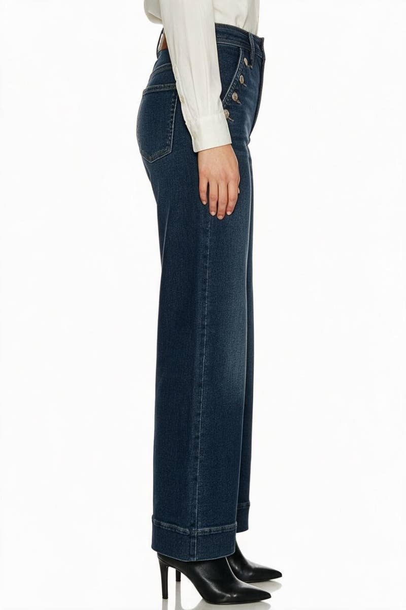 Button Pocket High Rise Tummy Control Palazzo Jean