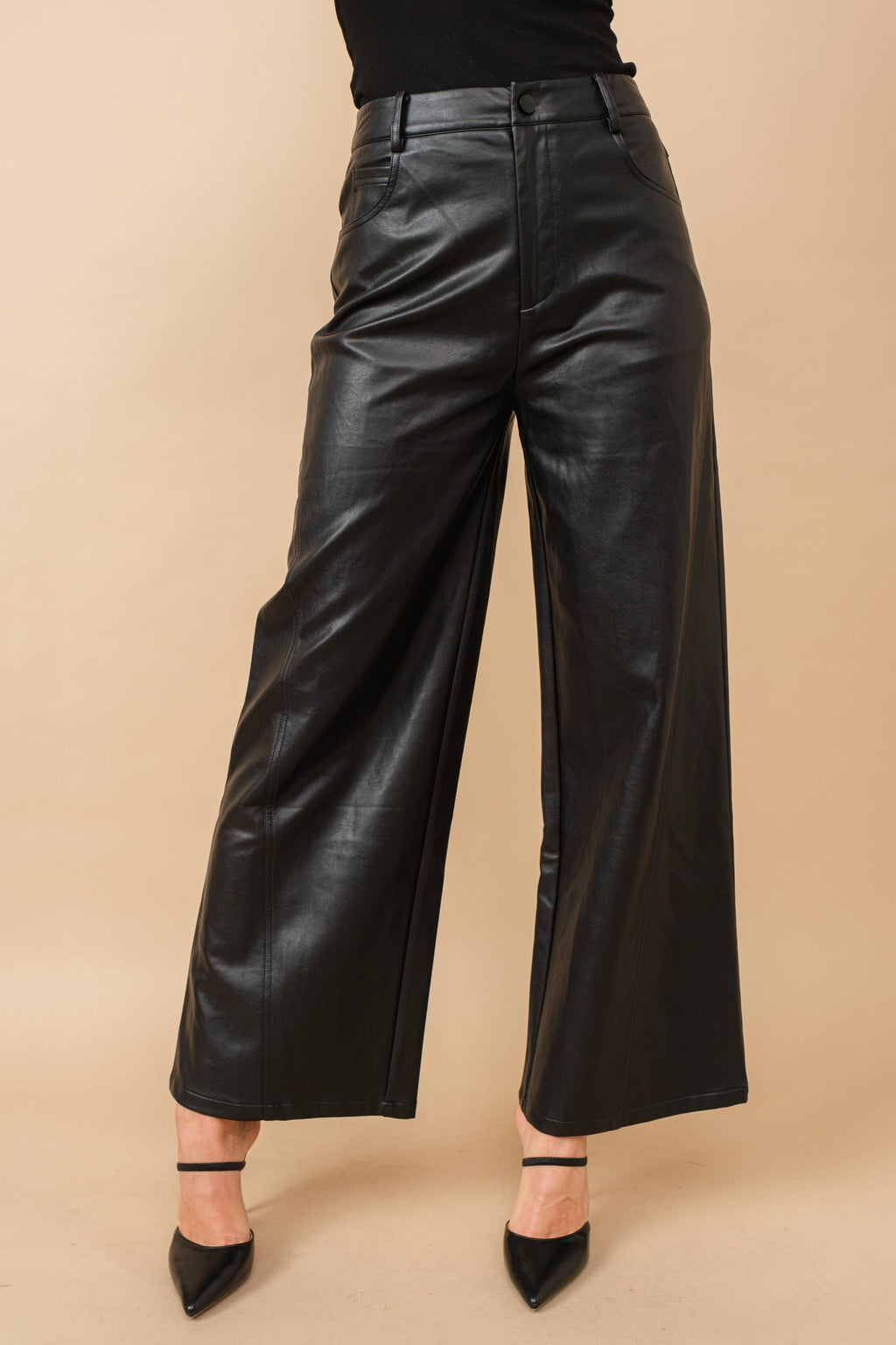 Patent Natural Wide Leg High Rise Leather Pants