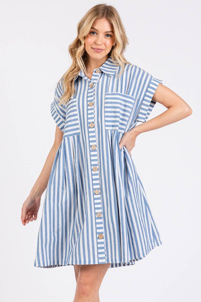 STRIPED BUTTON DOWN TUNIC DRESS