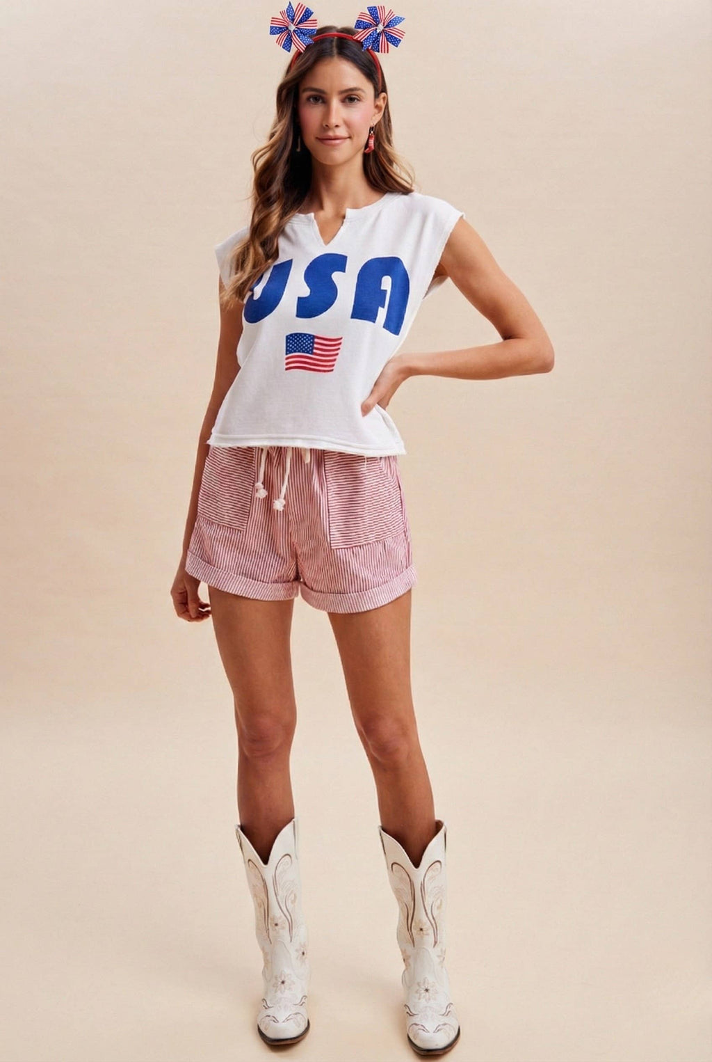 4th Of July Stripe Cotton Twill Shorts