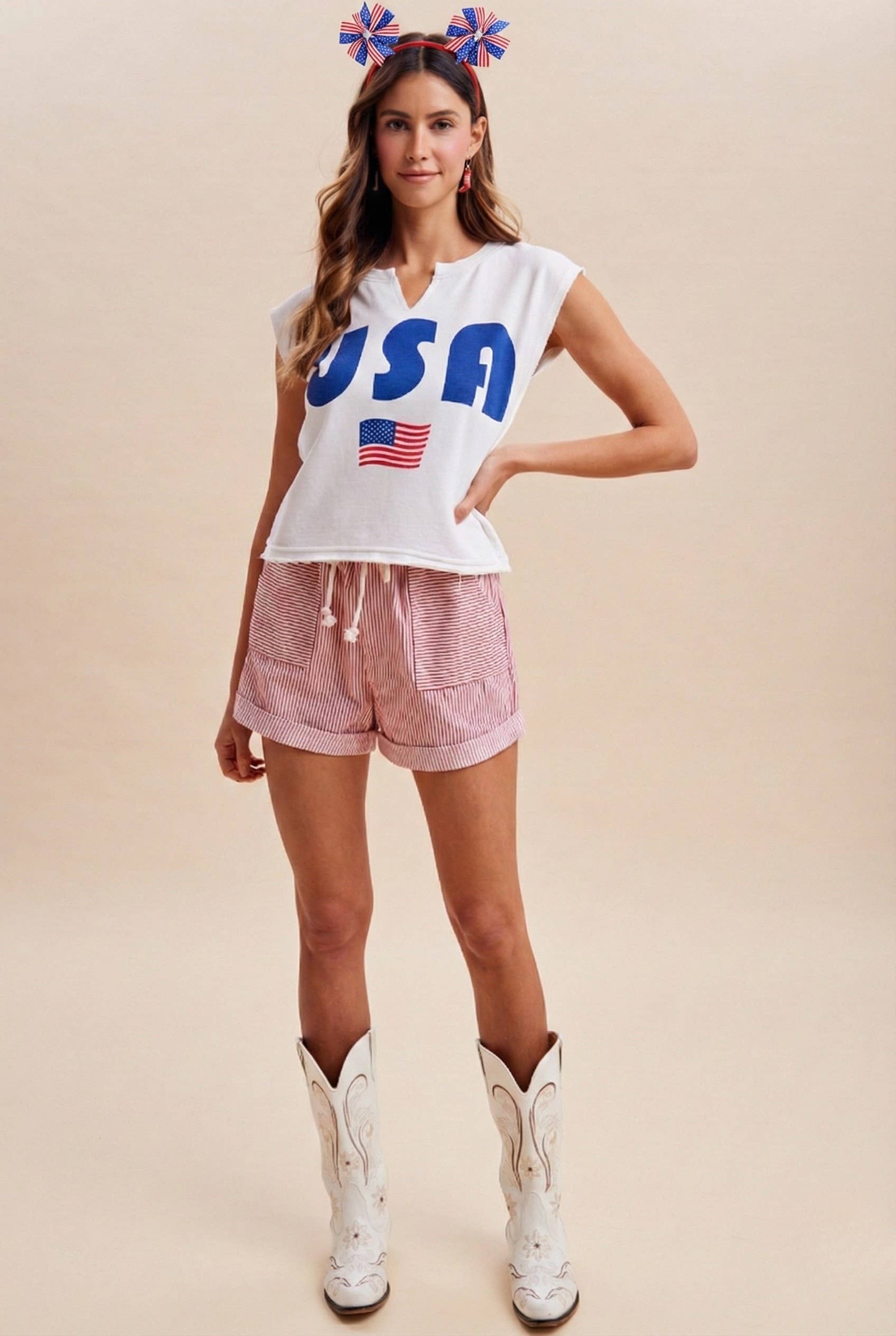 4th Of July Stripe Cotton Twill Shorts