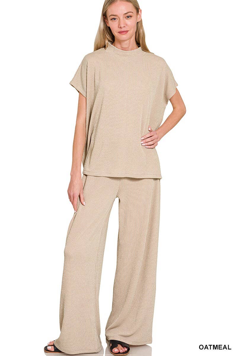 Raised Rib Short Sleeve Tee And Pants Set