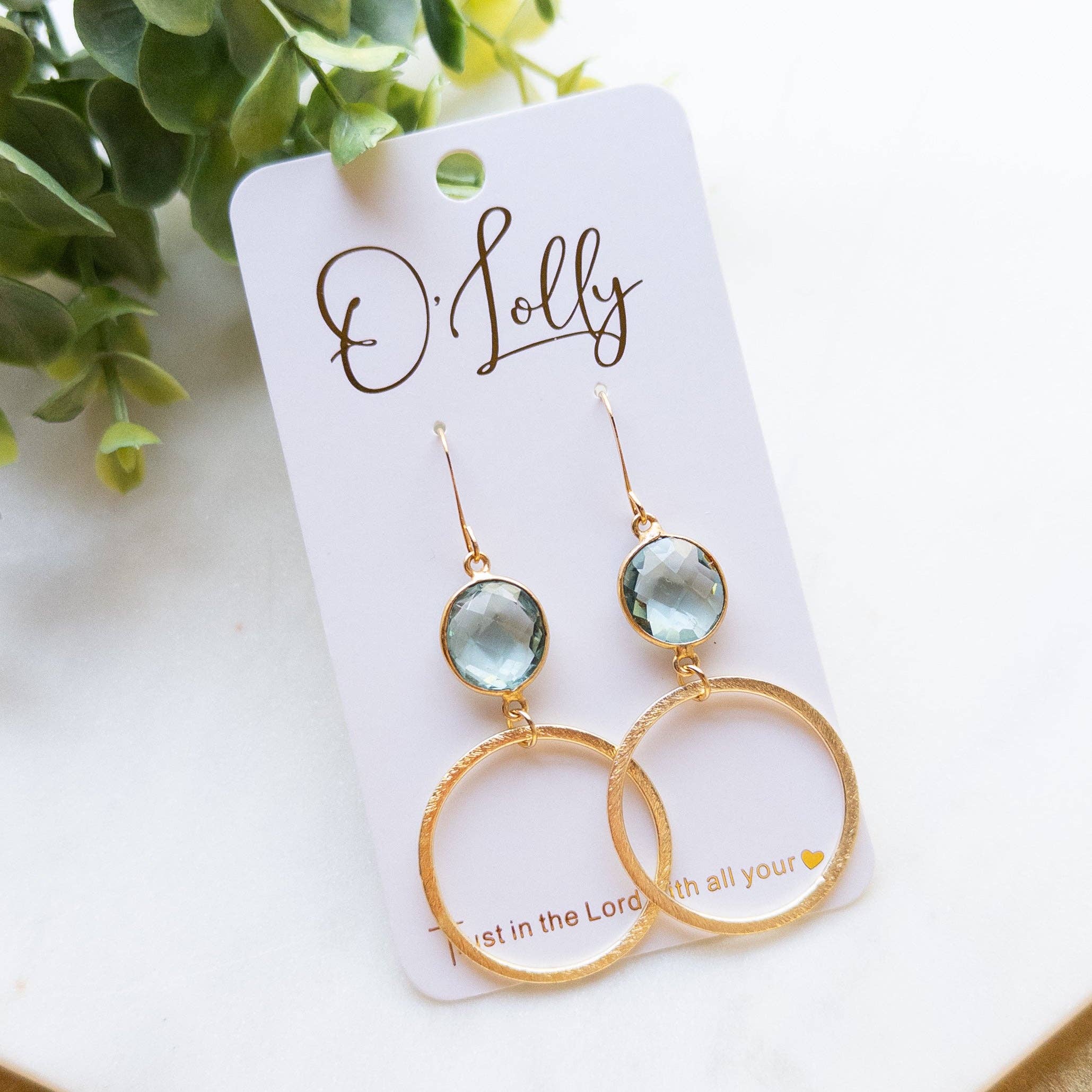 Gold Hoop w/Aqua Glass Connector “Wrenley”