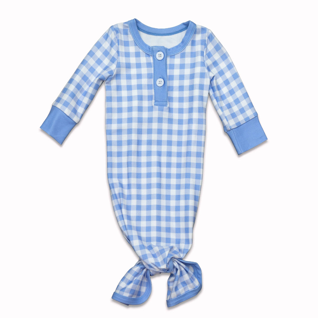 Blue Gingham Knotted Baby Gown