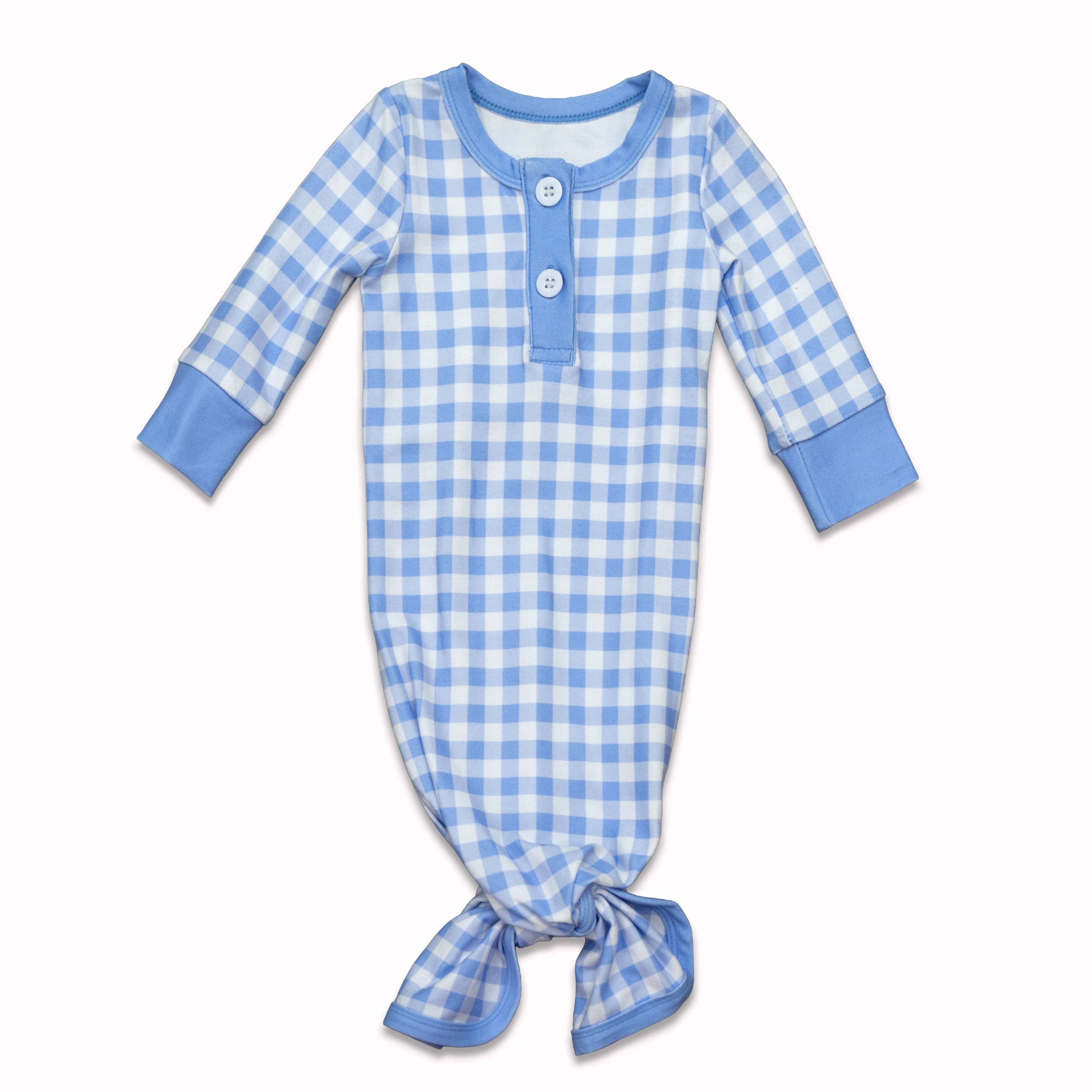 Blue Gingham Knotted Baby Gown