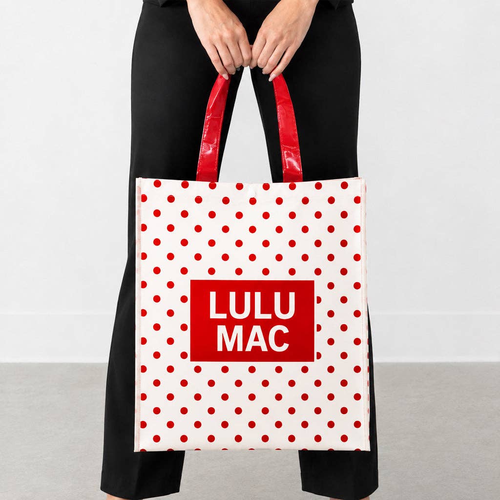 LM White/Red Dot Reusable Tote