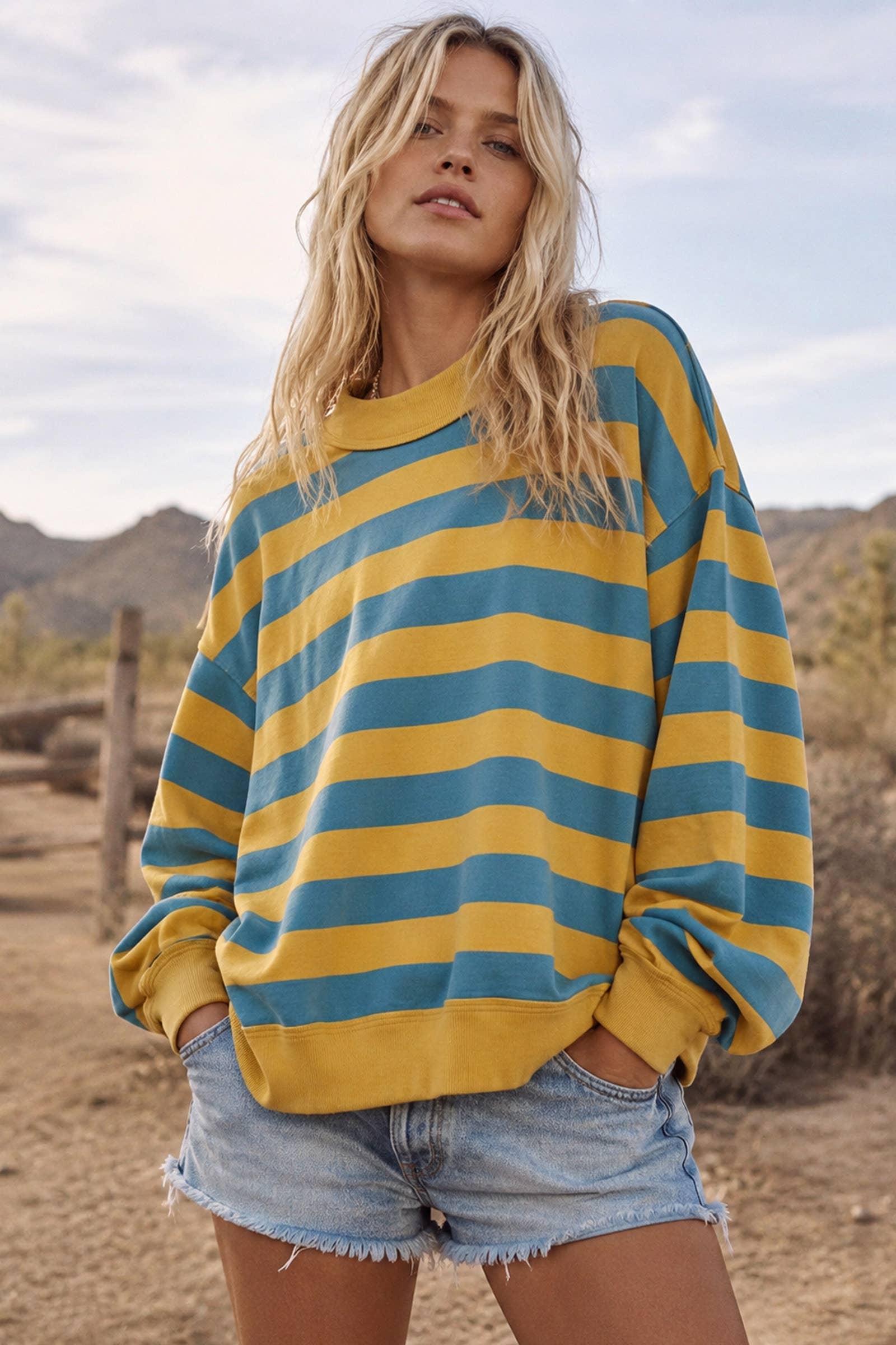 Stripe Mock Neck Sweatshirt Pullover