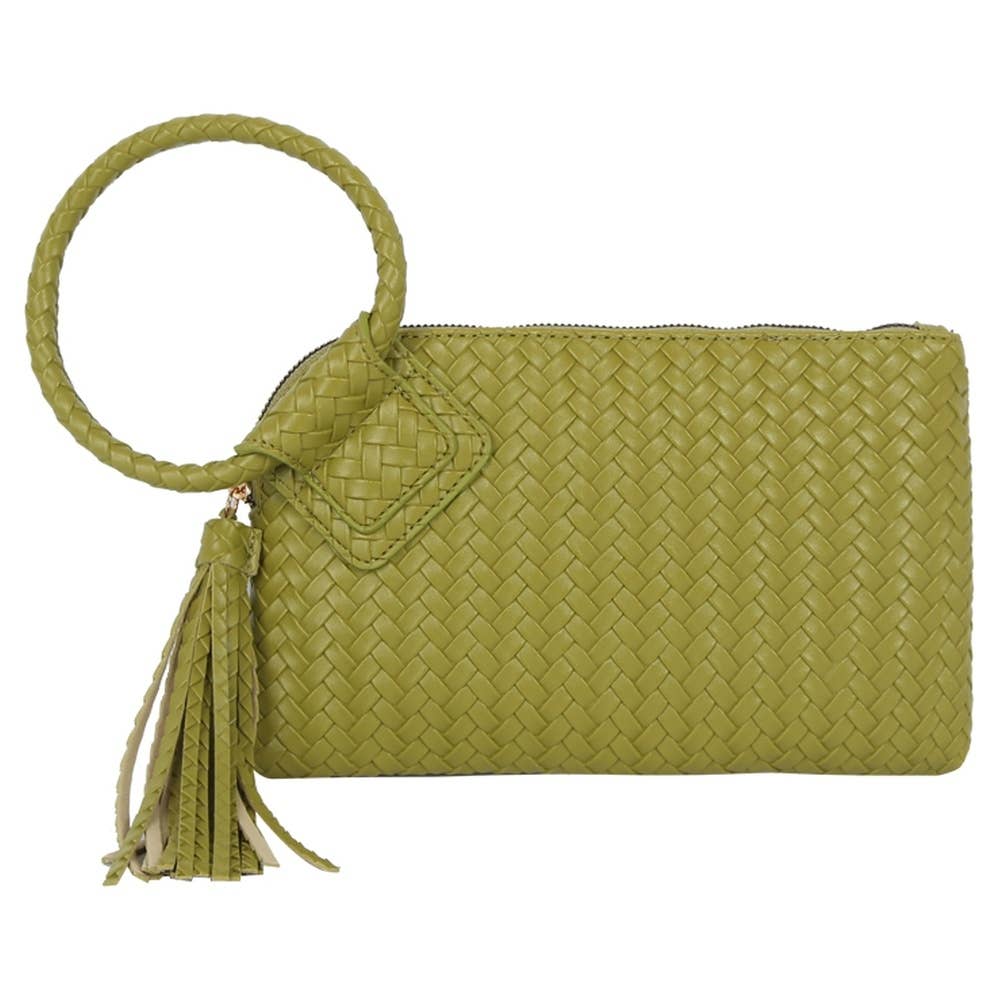 Woven Fringe Handle Clutch Bag