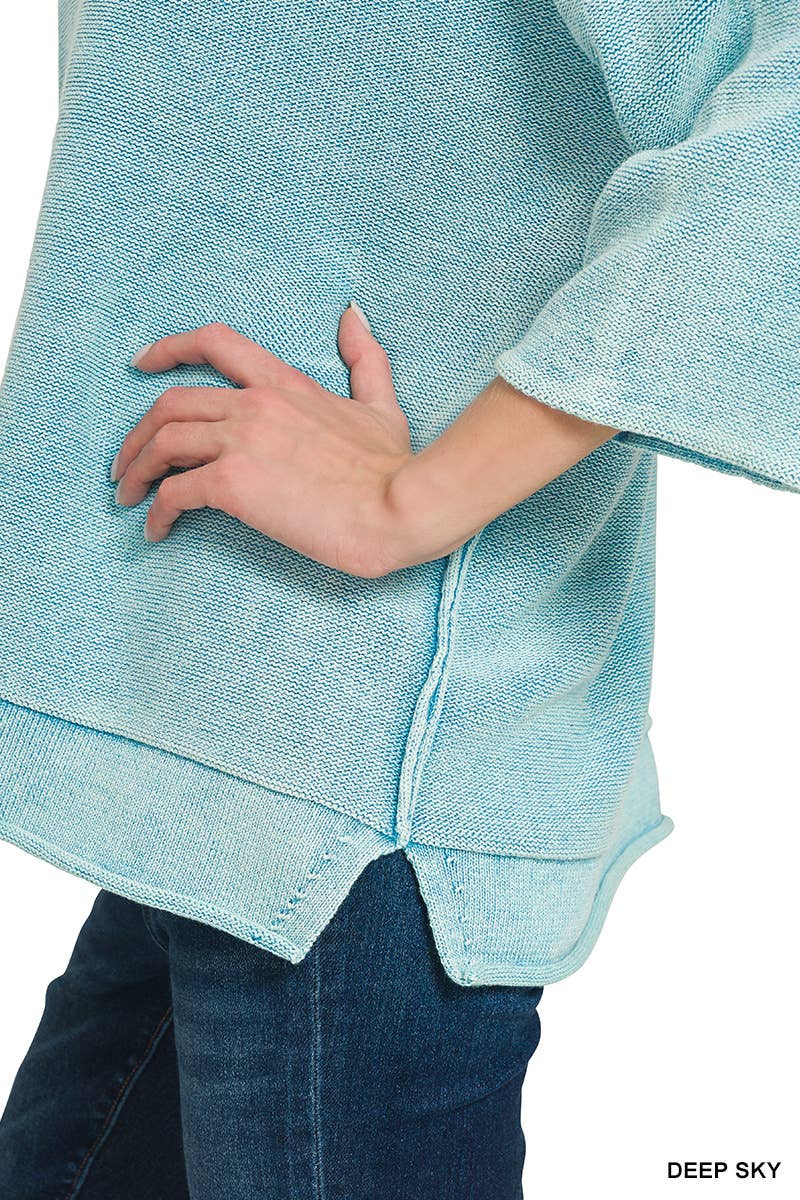 Washed 3/4 Sleeve Boxy Sweater