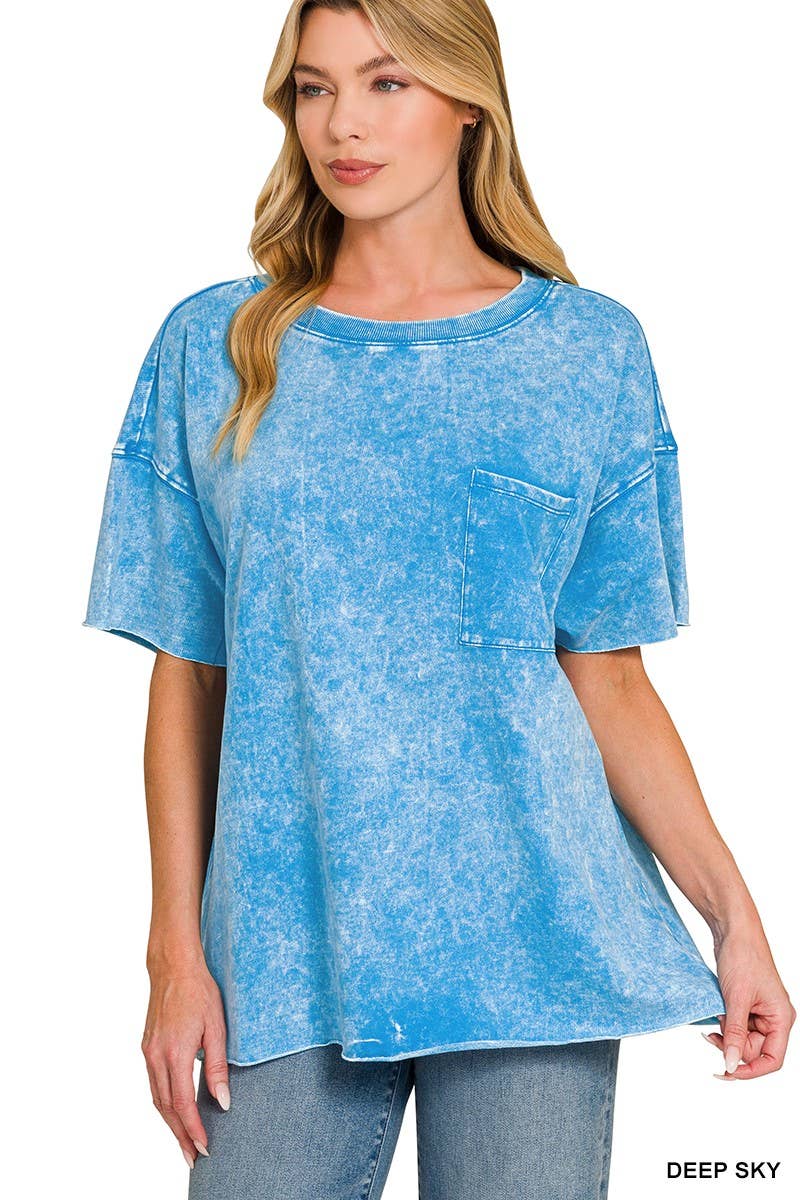 French Terry Washed Drop Shoulder Raw Edge Top