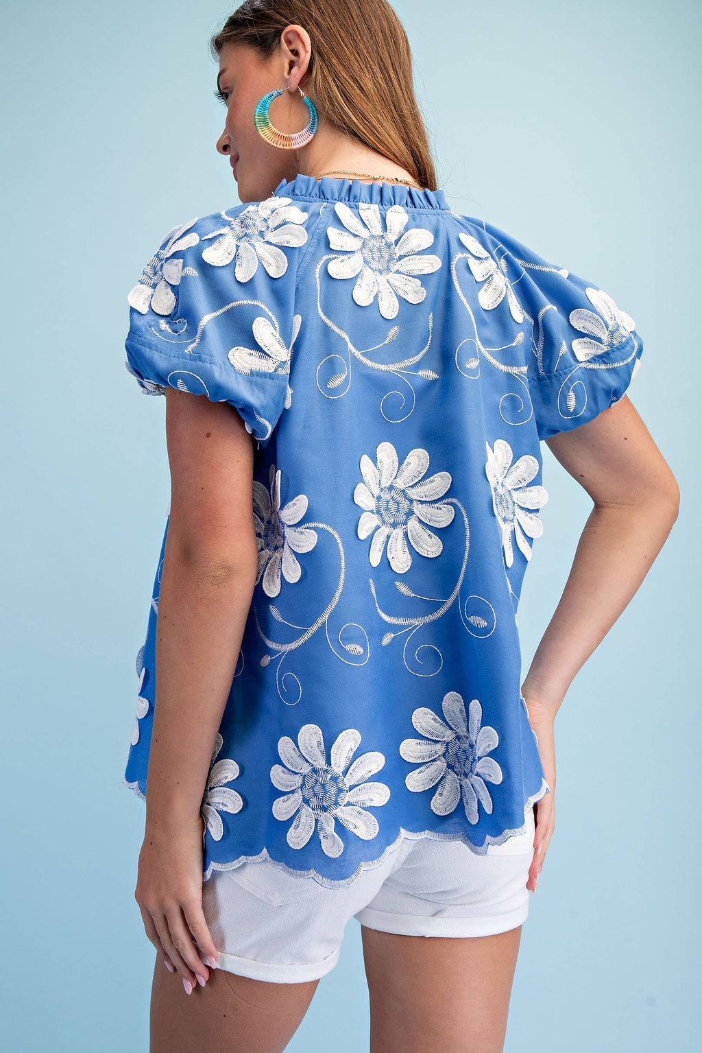 Floral 3d Applique And Embroidered V-neck Top
