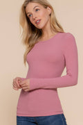 Long Sleeve Crew Neck Rayon Rib Knit Top